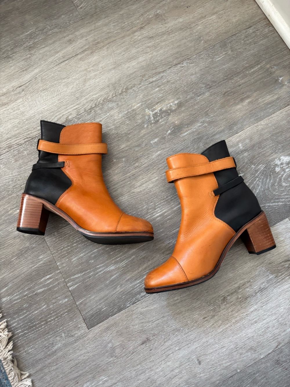 Wolverine x Samantha Pleet Two-Tone Tan and Black Leather Ankle Boots